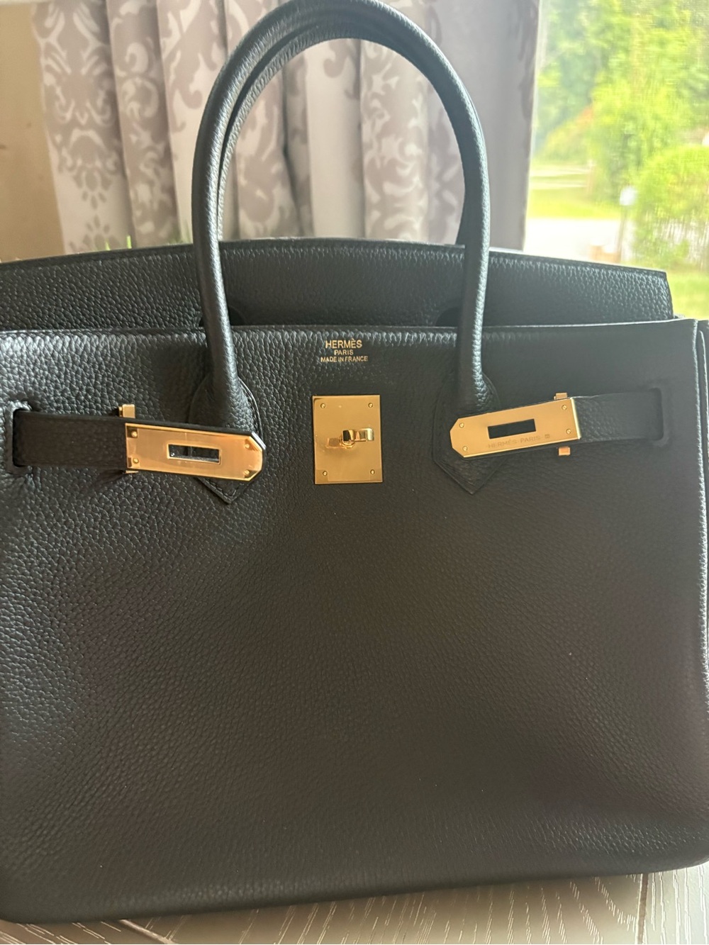 FASHION Black Togo Leather Satchel with Gold Hardware 30cm